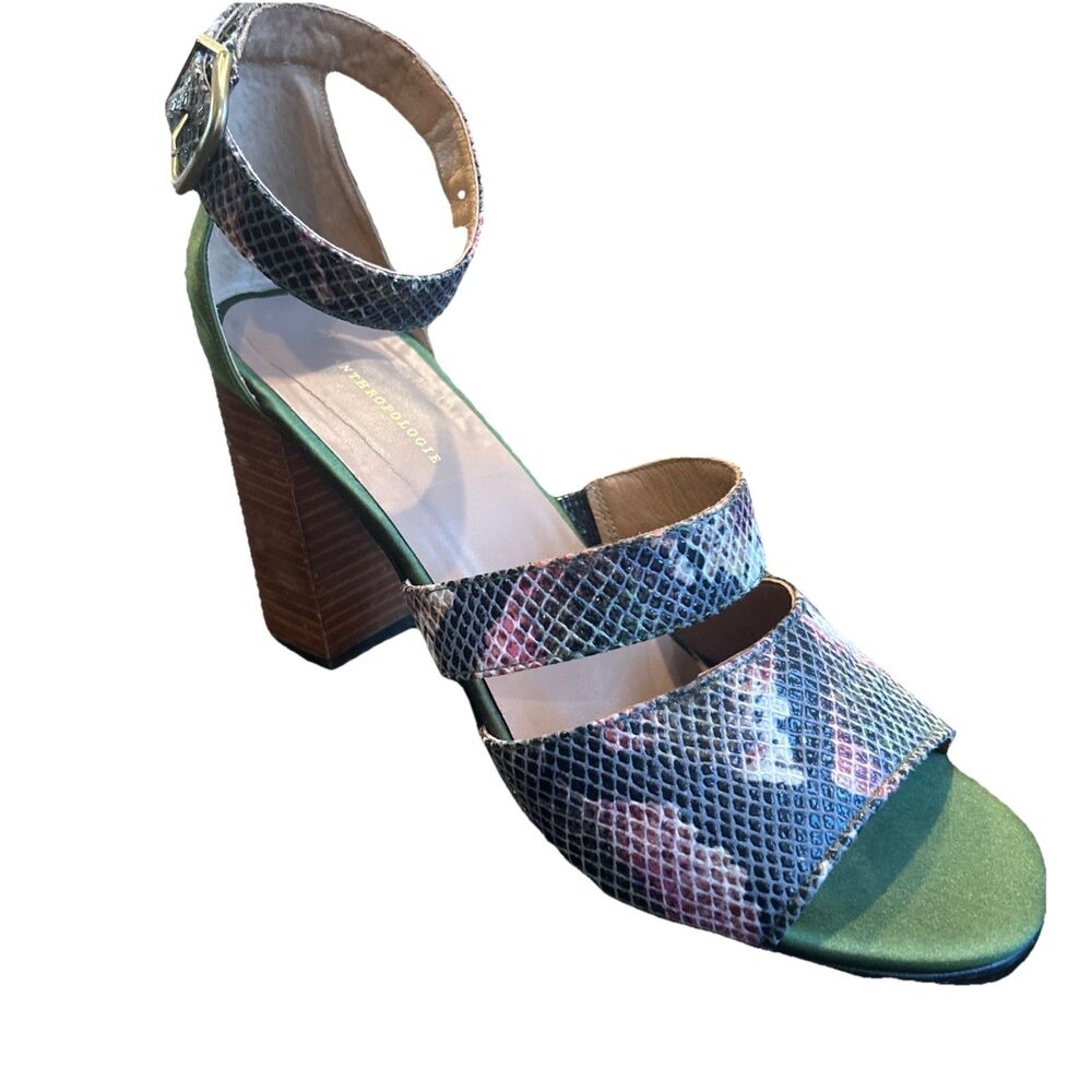 Anthropologie Snake Skin Textured Heels Sz 41 11 Green Slingback Rare Vintage
